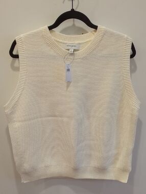 NWT Banana Republic Ivory Cotton Knit Sweater Vest Sz Large Academia Preppy